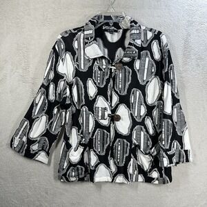 Kaktus Button Cardigan Top Size L Black White Abstract Artsy Lightweight
